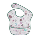 Bumkins SuperBib®: Floral - waterproof baby bib with pastel floral pattern & green trim, ideal for mealtime messes.