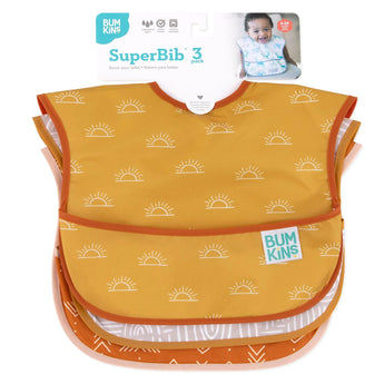 Bumkins SuperBib® 3 Pack: Desert Boho features sun and wave designs in waterproof fabric.