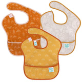 A pack of three Desert Boho SuperBibs by Bumkins, with colorful abstract patterns, features a pocket and waterproof fabric.