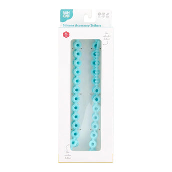 Bumkins Silicone Accessory Tether 2-Pack in blue is perfect for sensory exploration and comes in a clear-front box.