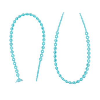 Bumkins Silicone Accessory Tether 2-Pack: Blue chain-style with circular links, one features a triangular pendant, great for sensory play.