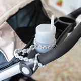 Gray Bumkins silicone tether from the 2-pack, ideal for stroller attachment and sensory exploration.