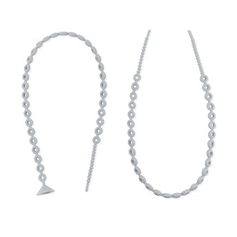 The Bumkins Silicone Accessory Tether 2-Pack in Gray features two unique silver-tone industrial chain necklaces for sensory exploration.