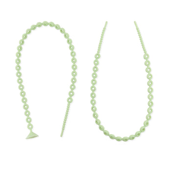 Two Bumkins Silicone Accessory Tethers in Sage, with circular links and teether ends, showcased on a white backdrop.