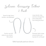 The Bumkins Silicone Accessory Tether 2-Pack: Gray includes two tethers with suction cup ends and loops, ideal for sensory play.