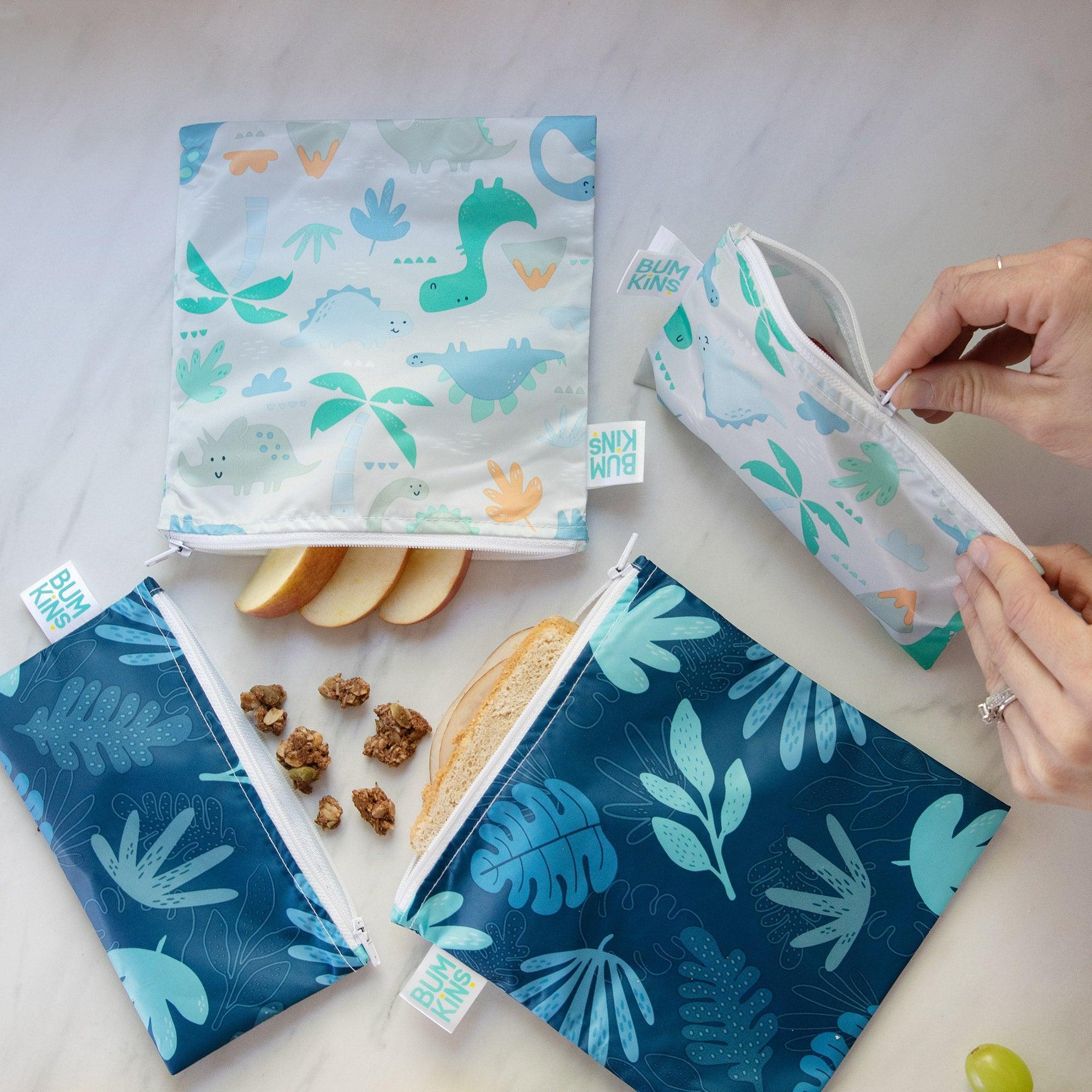 Bumkins Reusable Snack Bags Small Dinosaurs & Blue Tropic