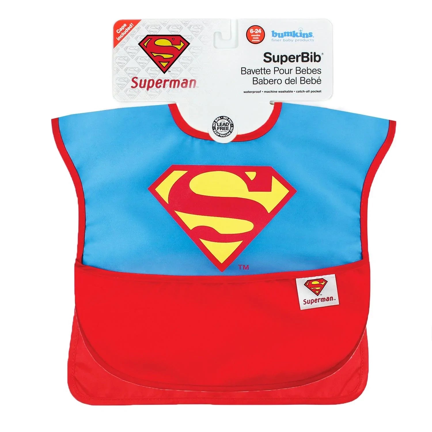 DC Comics SuperBib with Cape for 6 to 24 months - Superman