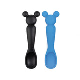 Bumkins Silicone Dipping Spoons: Mickey Mouse (Black and Blue)—ideal for fun treat time!.