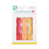 Bumkins Silicone Dipping Spoons 3 Pack: Tutti-Frutti includes red, orange, and yellow self-feeding spoons for scraping and dipping.