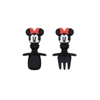 Bumkins Silicone Chewtensils®: Minnie Mouse, ideal for baby-led weaning—includes a mouse-topper fork and spatula.