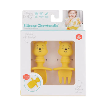 Bumkins Silicone Chewtensils®: Winnie The Pooh, bear-shaped utensils for baby-led weaning, designed for babies 6+ months.