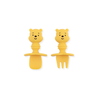 Bumkins Silicone Chewtensils®: Winnie The Pooh set features a spoon and fork with bear handles for easy baby-led weaning.