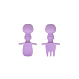 Bumkins Silicone Chewtensils®: Lavender - A purple spoon & fork with sensory bumps, soft silicone, and short handles for easy baby grip.