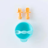 Bumkins Tangerine Silicone Chewtensils® - a baby bowl, matching spoon, Chewtensils (fork & spoon) for baby-led weaning.