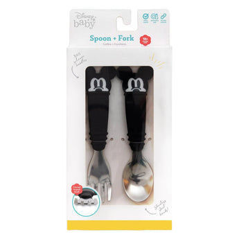 Bumkins Spoon + Fork: Mickey Mouse set, with food-safe silicone and black handles, is perfect for ages 18+ months.