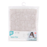 Bumkins Splat Mat: Wander features a white geometric pattern on beige, offering waterproof protection against messes.