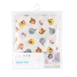 Bumkins Splat Mat: Winnie and Friends features colorful circles, waterproof fabric for easy cleaning, and comes in a clear bag.