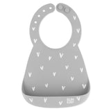 Bumkins Silicone Bib: Hearts features a gray design with white hearts, an adjustable neck strap, and a handy catch-all pocket.