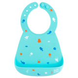 Bumkins Silicone Bib: Ocean Life, adorned with sea creatures like jellyfish and fish. Adjustable snaps make it perfect for mealtime messes.