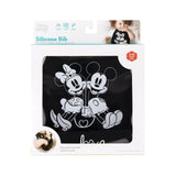 The Bumkins Silicone Bib: Mickey + Minnie Mouse for 6-24 months blends style and practicality with its hugging design.