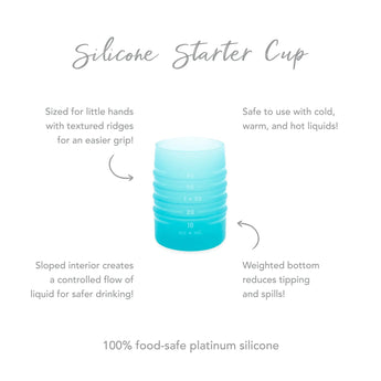 Bumkins Silicone Starter Cup: Blue. Featuring ridged grip, sloped interior, and weighted base. Food-safe platinum silicone.