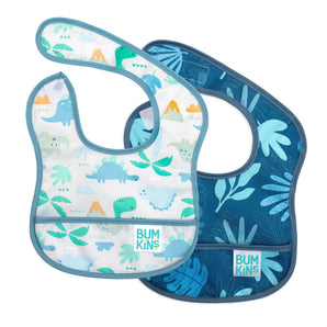 Starter Bib 2 Pack: Dinosaurs & Blue Tropic - Bumkins