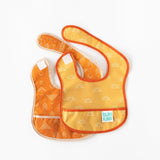 Two Bumkins Starter Bibs, Sunshine and Grounded, feature sun and arrow designs in orange/yellow from the Desert Boho collection.