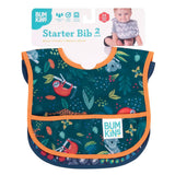 Bright Starter Bib 2-Pack by Bumkins: Jungle animal prints with orange trim, safety-tested waterproof fabric; includes baby photo.