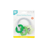 Bumkins Silicone Teething Charms: Green, made with food-safe silicone and gray rings, aid motor skills for babies 3 months+.