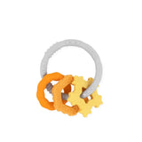 Bumkins Silicone Teething Charms: Orange features textured orange and yellow stars and circles with a gray ring for teething relief.