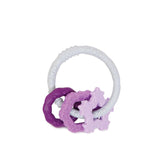 Silicone Teething Charms by Bumkins: Interlocking star and hexagon rings in purple/lavender, 100% food-safe silicone.