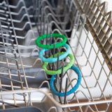 Bumkins Silicone Teething Rings 4 Pack: Summer in green and blue are dishwasher-safe and made from food-safe silicone.