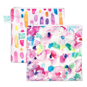 Reusable Snack Bag, Large 2-Pack: Watercolor & Brush Strokes - Bumkins