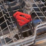 Silicone Superman teether by Bumkins, dishwasher-safe and perfect for soothing baby gums.