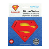 Bumkins Silicone Teether: Superman in blue and red, designed for 3+ months. Perfect for soothing baby gums.