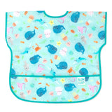 Ocean Life Junior Bib by Bumkins: Teal with whales, fish & coral on waterproof fabric. Adjustable fit.