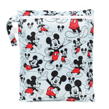 Bumkins Wet Bag: Mickey Mouse Classic features a zipper and handle, with illustrations on waterproof fabric.