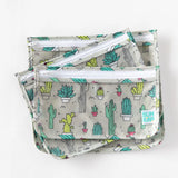 The Bumkins Clear Travel Bag 3-Pack: Cacti, stacked and crafted from waterproof fabric, on a white background.