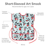 Bumkins Mickey Mouse Classic smock is waterproof, has pockets, adjustable closures, and suits ages 3-7. Ideal for aspiring artists!.